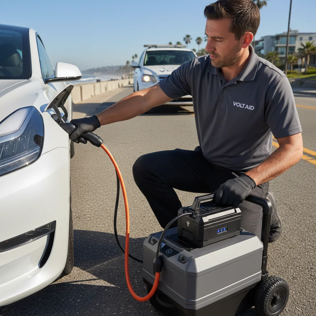 Charging cable plugged into an EV port beside a parked car