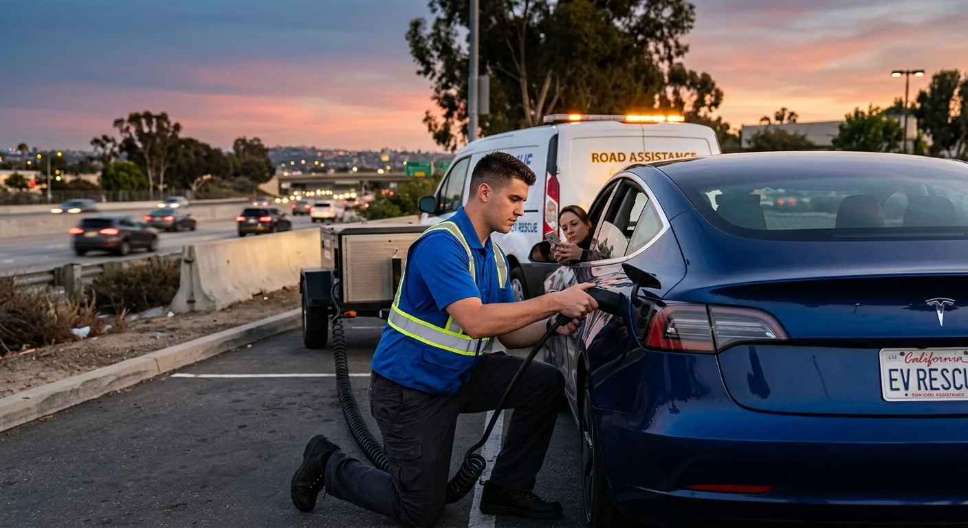A Tesla Model Y, Rivian R1S, and Lucid Air parked side by side at a Los Angeles County charging site